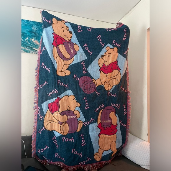 RARE Vtg 90s Disney Winnie the Pooh Woven Throw Tapestry Blanket USA 42x64”. - Picture 1 of 7